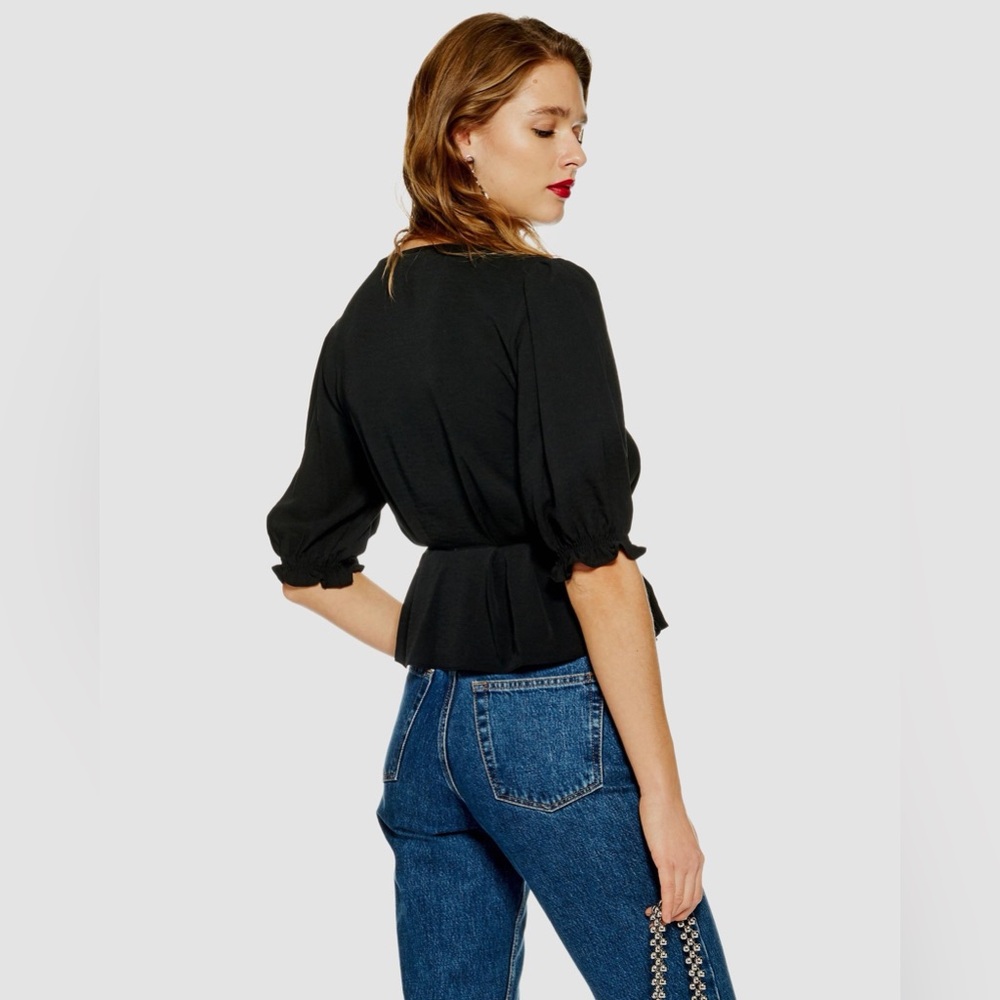 Topshop Scallop Wrap Top in Black NWT - Picture 2 of 11